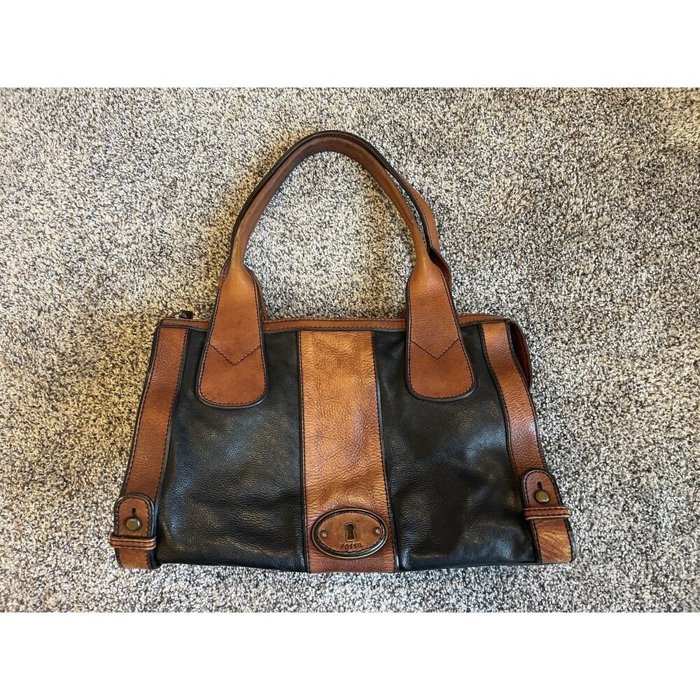 Fossil Vntge REISSUE Weekender Brown Black LEATHER Shoulder BAG Handbag